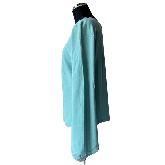 Express Turquoise Lace Trim V Neck Long Sleeve Stretch Knit Shirt - Women's XL - Picture 4 of 11